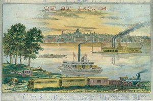Uitzicht op St. Louis vanuit het oosten met ondergaande zon door Unknown